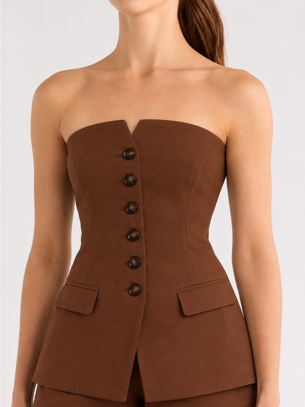 Tuckernuck x Moon River Brown Strapless Button Front Vest Top